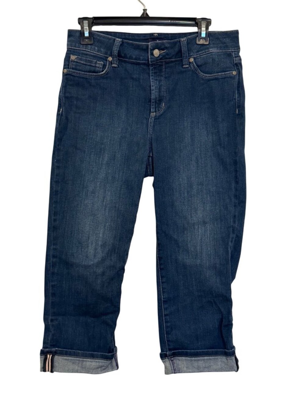 NYDJ Womens Dark Wash Crop Jeans Size 8 Cotton Blend Roll Cuff Casual Denim Pant